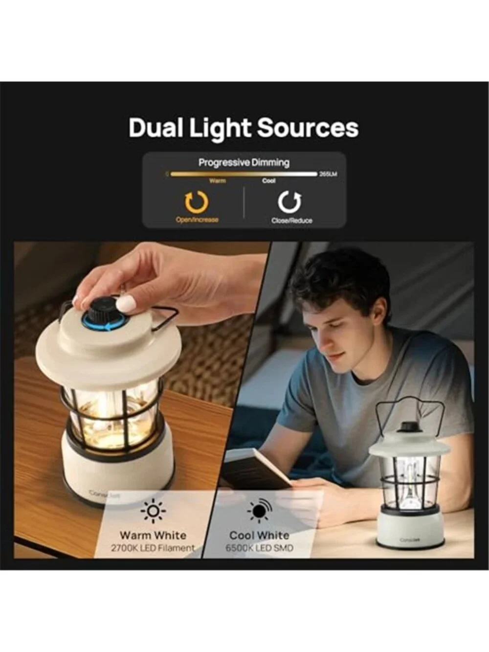 2 Pack Mini Dual Light Sources LED Lantern Battery Powered Lamp